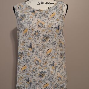 LOFT Blue and Yellow Paisley Tank Top